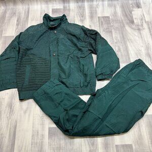 ✅ Womens L VTG Mureli Green Silk/Nylon Track Suit Jacket Pants Set *ZIPPER STAIN